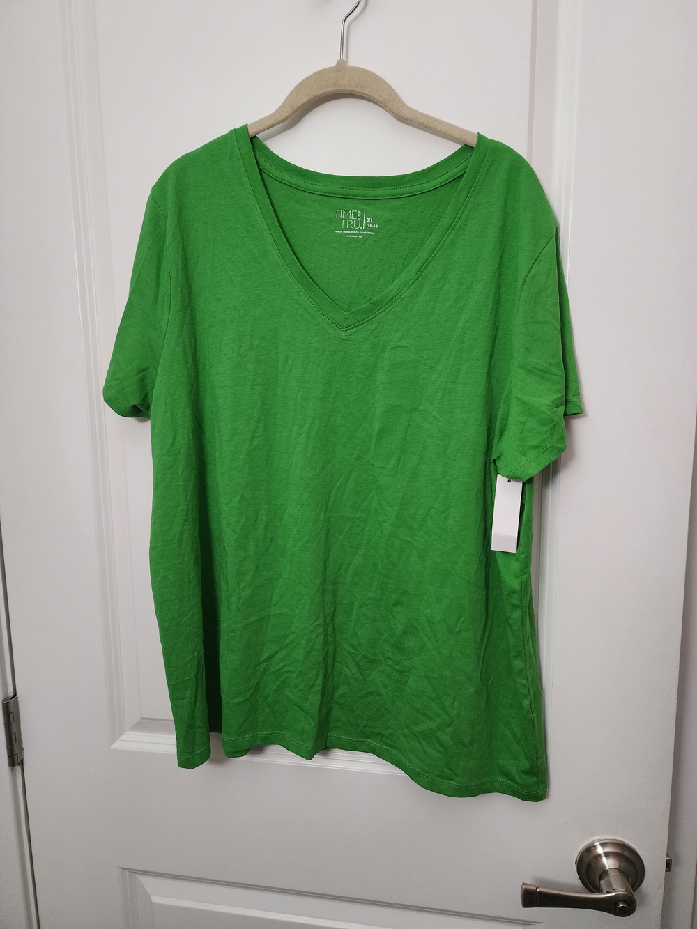 5/$30 Time and Tru Cotton   V-Neck Shirt - Green